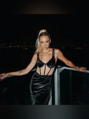 Black Velvet Midi Dress with Strappy Cutouts